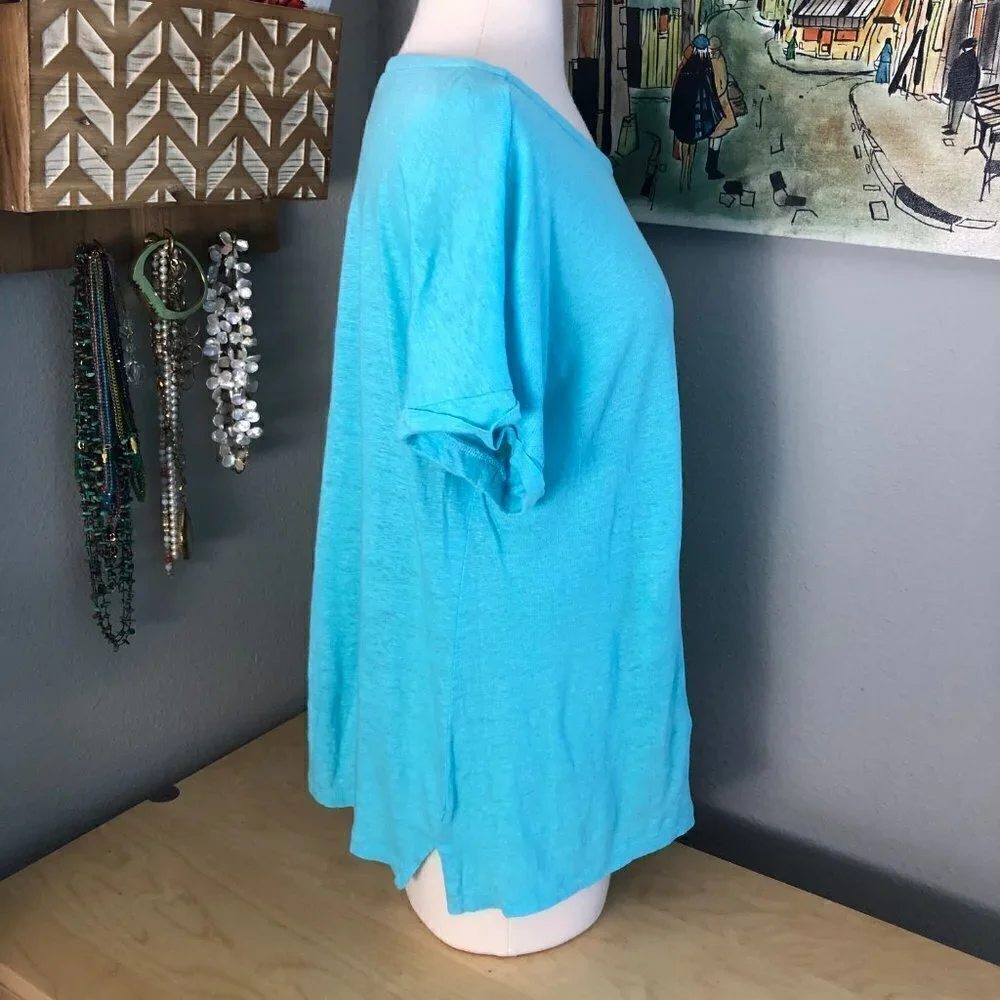 Charter Club Luxury Linen Top Women's size M Aqua Blue Short Sleeve NEW - Picture 3 of 6